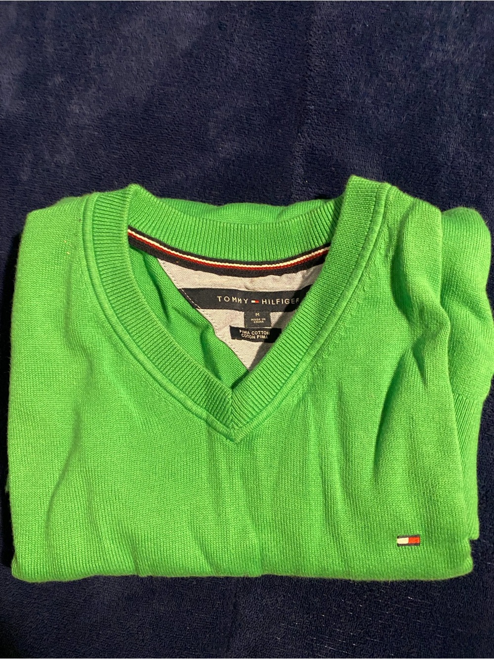 Tommy Hilfiger Men's V-Neck Sweater in Bright Green